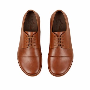 Men's Barefoot BROWN SMOOTH Leather Oxford Shoes, Classic Comfort & Style: Handmade, Moccasins image 4