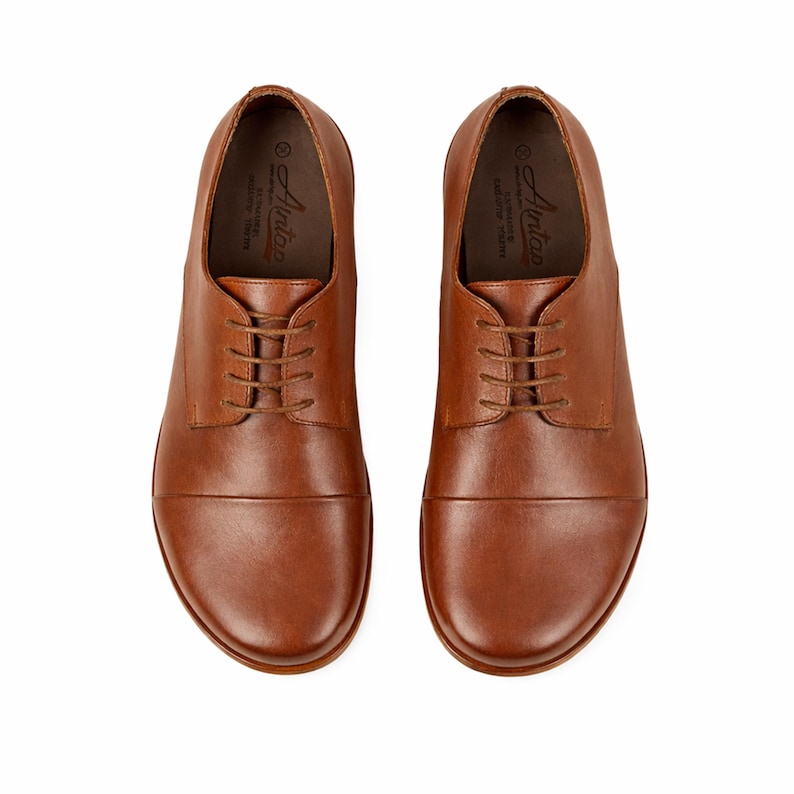 Men's Barefoot BROWN SMOOTH Leather Oxford Shoes, Classic Comfort & Style: Handmade, Moccasins image 4