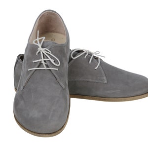 WOMEN Oxford Barefoot Gray Nubuck Leather Handmade Classic Yemeni Shoes, Natural, Colorful, Slip-On