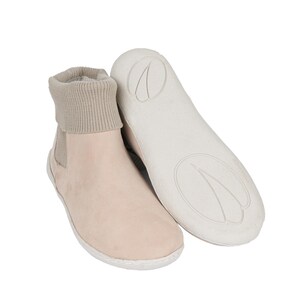MEN Wide Barefoot Chelsea Boots, Zero Drop, Stacked Sock-like Cuffs, CREAM NUBUCK Leather Handmade, Natural, 6mm Soft Rubber Sole