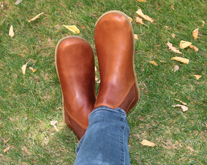 Women Handmade CHELSEA Boots Zero Drop Barefoot BROWN Smooth Etsy