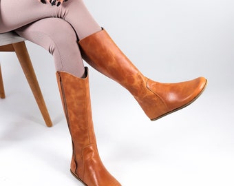 Handmade Crazy Leather Knee High Boots: Women's Barefoot Zero Drop Shoes