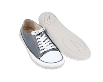 MEN Wider Converse Style Shoe, Handmade, Zero Drop, Barefoot GRAY Smooth Leather, Natural, Colorful, Leather Insole, 6mm Rubber Outsole