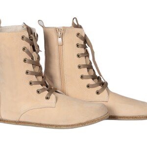 Men Handmade LONG Boots Zero Drop, Barefoot CREAM NUBUCK Leather, Natural, Colorful, Leather Insole & Outsole