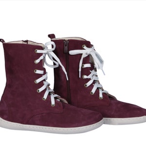 Handmade Claret Red Nubuck Leather Barefoot Boots: Grounding Shoes image 7