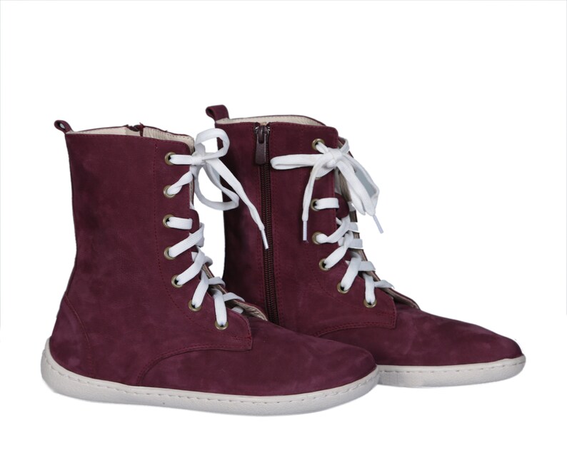 Handmade Claret Red Nubuck Leather Barefoot Boots: Grounding Shoes image 7