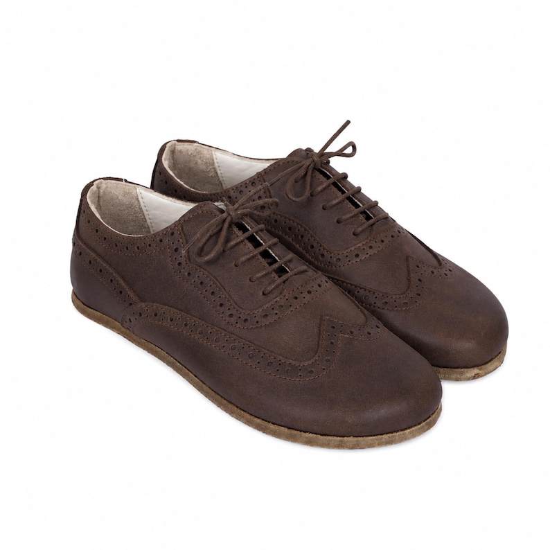 Handmade DARK BROWN CRAZY Leather Oxford Shoes: Women's Barefoot Moccasins image 11