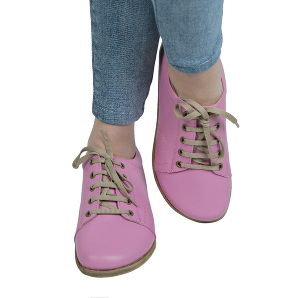 WOMEN Barefoot Sneakers PINK  Smooth Leather Handmade Yemeni Shoes, Natural, Colorful, Slip-On