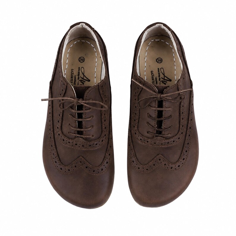 Handmade DARK BROWN CRAZY Leather Oxford Shoes: Women's Barefoot Moccasins image 4