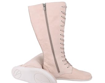 Handcrafted Nubuck Leather Knee Boots: Wide Toe, Zero Drop Barefoot Shoes