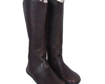 Handmade Women's Barefoot Knee Boots: Dark Brown Smooth Leather
