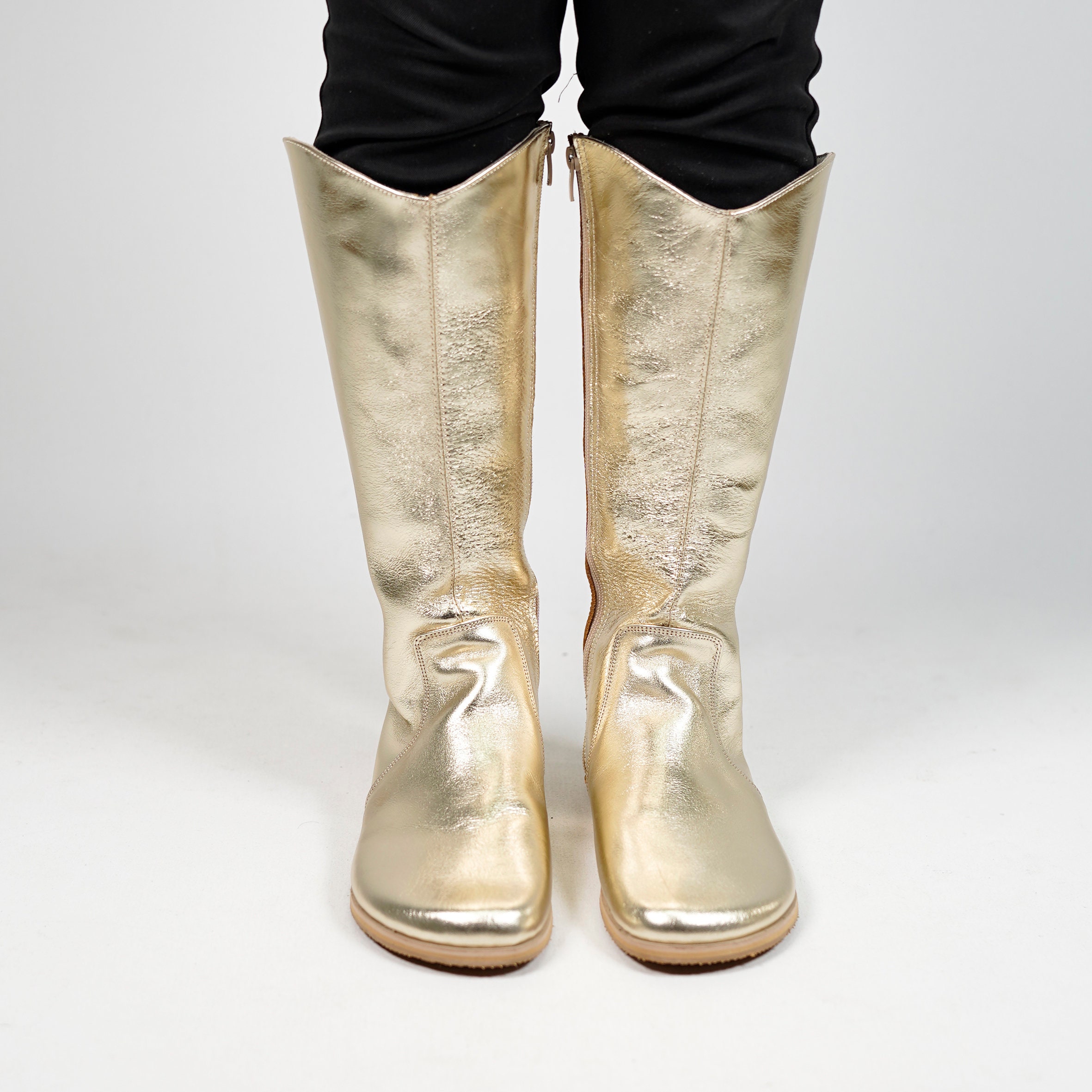 bonitas　ゴールド フラットシューズ 　24.0　SLOBEIENA Women Flat KNEE Boots Barefoot Zero Drop GOLD BRIGHT Leather