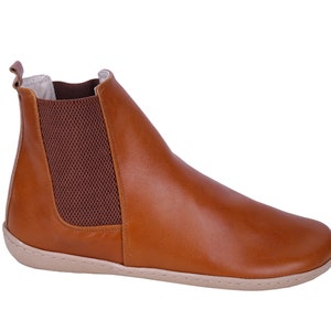Handmade Mens Leather Chelsea Boots: Tan Barefoot Zero Drop