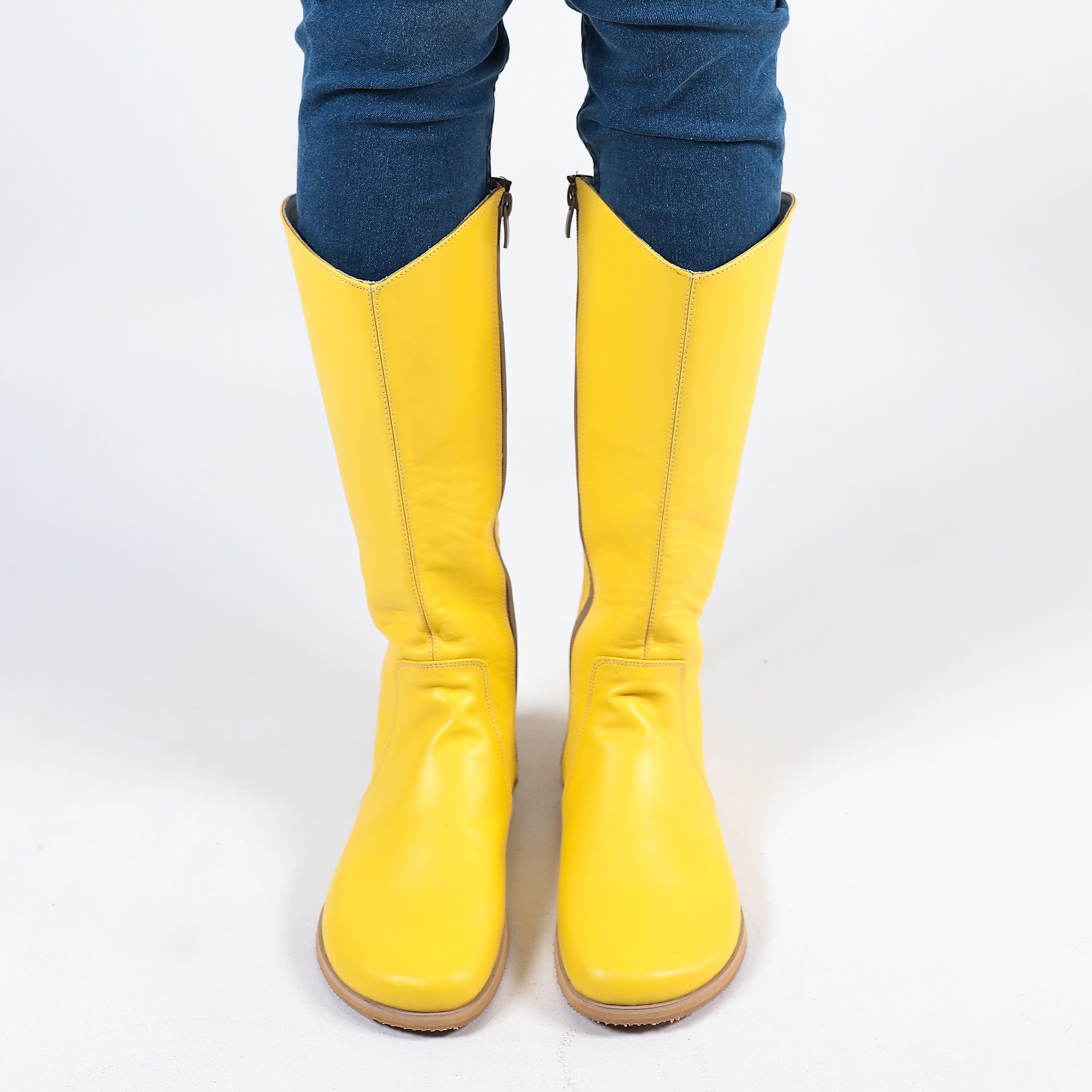 Yellow Leather Knee High Boots: Handmade Barefoot Zero Drop - Etsy