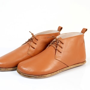 Women Handmade Ankle BOOTIES Zero Drop, Barefoot TAN Smooth Leather, Natural, Colorful, Leather Insole & Outsole