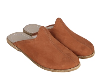 WOMEN Wide Slipper, Sandals Barefoot TAN Nubuck Leather Handmade