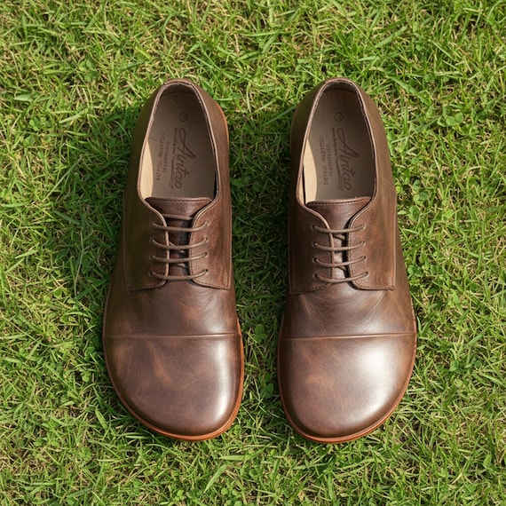 Men's Barefoot DARK BROWN CRAZY Leather Oxford Shoes, Classic