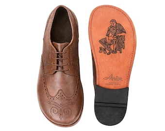 Women's Barefoot BROWN CRAZY Leather Oxford Shoes, Classic Comfort & Style: Handmade, Moccasins