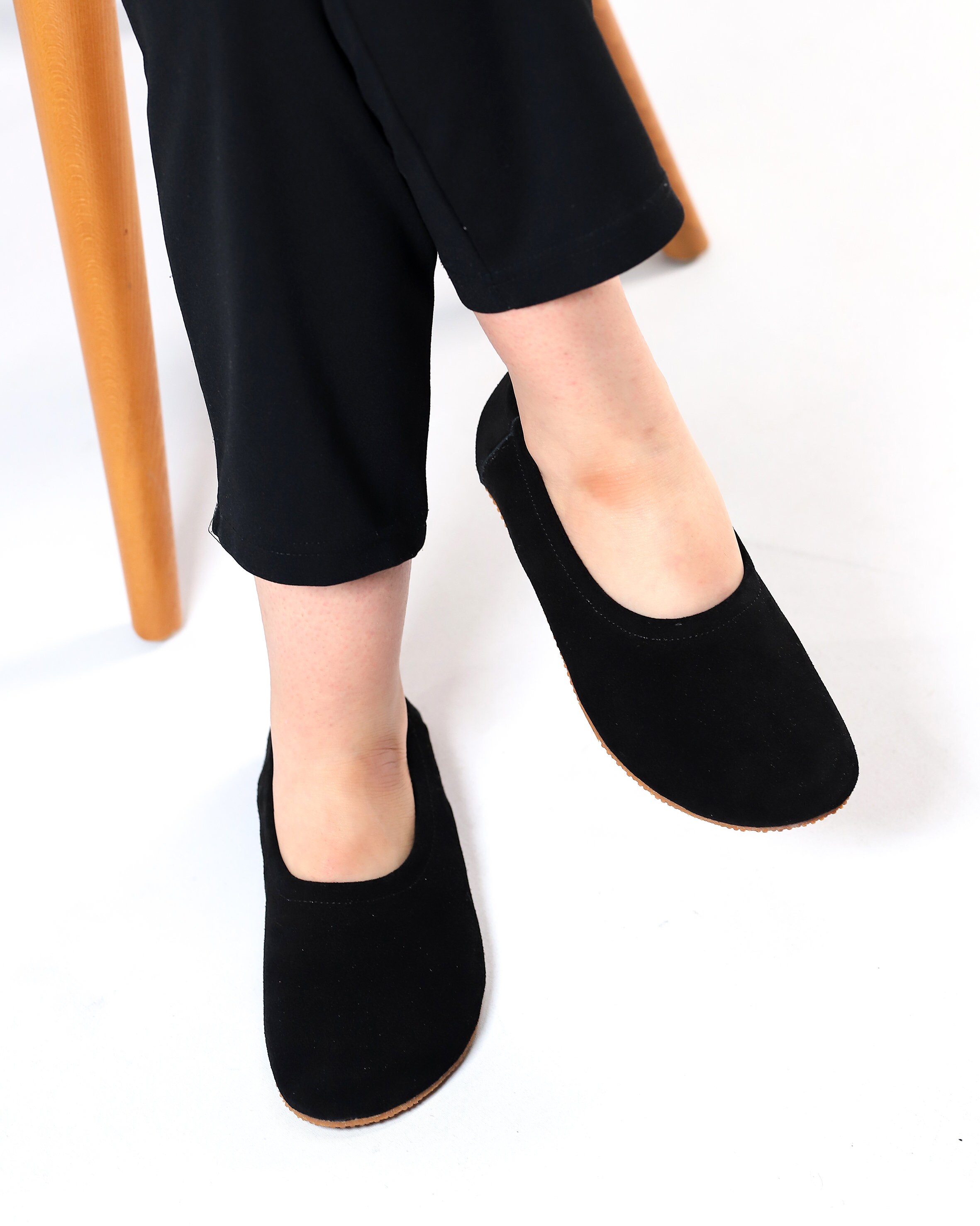 フラットシューズ Minimalist Ballerinas Flats Flat Ballet Barefoot Zero Drop BLACK SUEDE Leather
