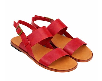 Women's Barefoot Sandal RED TOLEDO Leather, Classic Comfort & Style: Handmade, Slippers