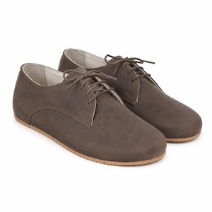 Mens Barefoot BEIGE BIZON CRAZY Leather Oxford Shoes, Classic Comfort & Style: Handmade, Moccasins, 6mm Rubber Outsole