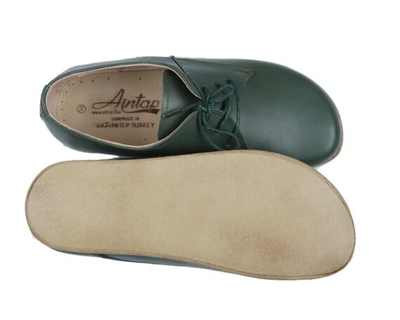 MEN Oxford Barefoot Green Leather Handmade Classic Yemeni  display picture 1