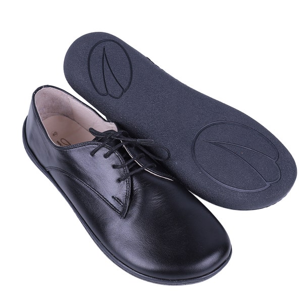 MEN Zero Drop Oxford Barefoot BLACK SMOOTH Leather Handmade Shoes, Natural, Colorful, Slip-On 5mm RuBBER OuTSOLE