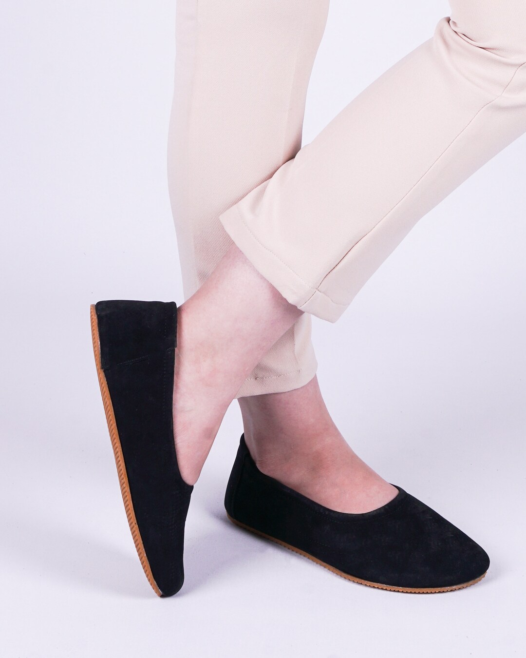 Zwarte nubuckleren blootsvoetsballerina's: handgemaakte zero