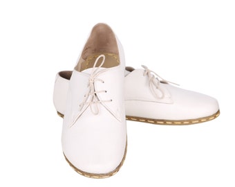 MEN Oxford Barefoot WHITE Leather Handmade SPORT Yemeni Shoes, Natural, Colorful, Slip-On