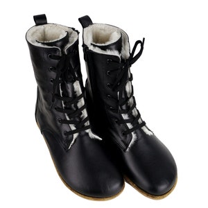 Shearling DAMES Laarzen WIDE Zero Drop Barefoot ZWART Zacht leer Handgemaakt, natuurlijk, kleurrijk, lederen binnenzool en buitenzool