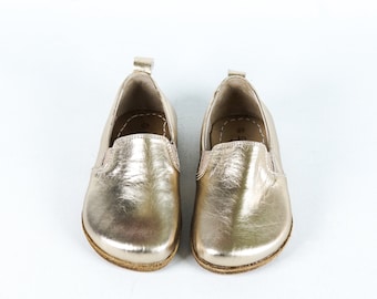 KIDS WIDER Barefoot Slip-On GOLD Bright Leather Handmade Yemeni Shoes, Natural, Colorful Boy Shoes, Girl Shoes