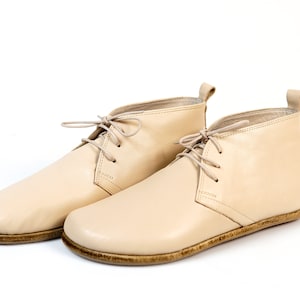 Handmade Barefoot Leather Ankle Booties: Beige Zero Drop Boots