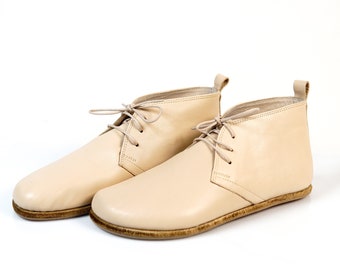 Handmade Barefoot Leather Ankle Booties: Beige Zero Drop Boots