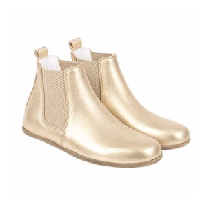 Damen-Barfuß-Chelsea-Boots aus goldfarbenem Leder, klassischer Komfort und Stil: Handgefertigt