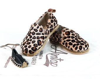 Kids Barefoot Leopard Calf Hair Leather Slip-On Shoes