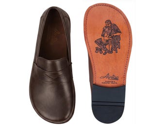 Herren Barfuß DARK BROWN CRAZY Lederschuhe, klassischer Komfort & Stil: Handgemacht, Penny Slip On