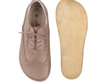 Handmade UNDYED CRUST CRAZY Leather Oxford Shoes: Women's Barefoot Moccasins