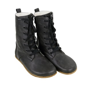 DAMES Laarzen BREDE Zero Drop Barefoot ZWART - AsFALT Crazy Leather Handgemaakt, natuurlijk, kleurrijk, leren binnen- en buitenzool