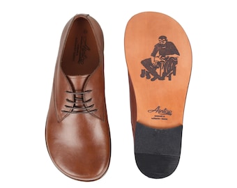 Men's Barefoot TAN TOLEDO Leather Oxford Shoes, Classic Comfort & Style: Handmade, Moccasins