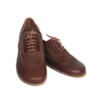 HEREN Blootsvoets OXFORD, mocassinschoenen voor zakenman donkerbruin glad leer handgemaakt zero drop, formele oxfords jurk met veters