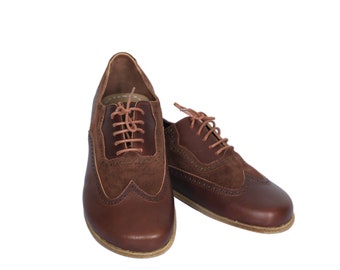 Men's Handmade Leather Barefoot Oxford Shoes: Dark Brown Formal Lace-Up