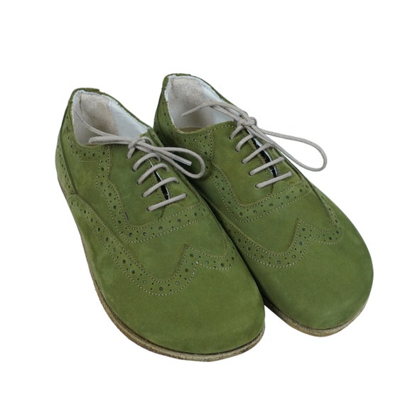 Women Barefoot OXFORD Moccasin Shoes for Businesswoman NUBUCK GREEN Leather Handmade Zero Drop Dress Formal Oxfords Lace Up Etsy Canada