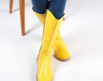 Yellow Leather Knee High Boots: Handmade Barefoot Zero Drop - Etsy