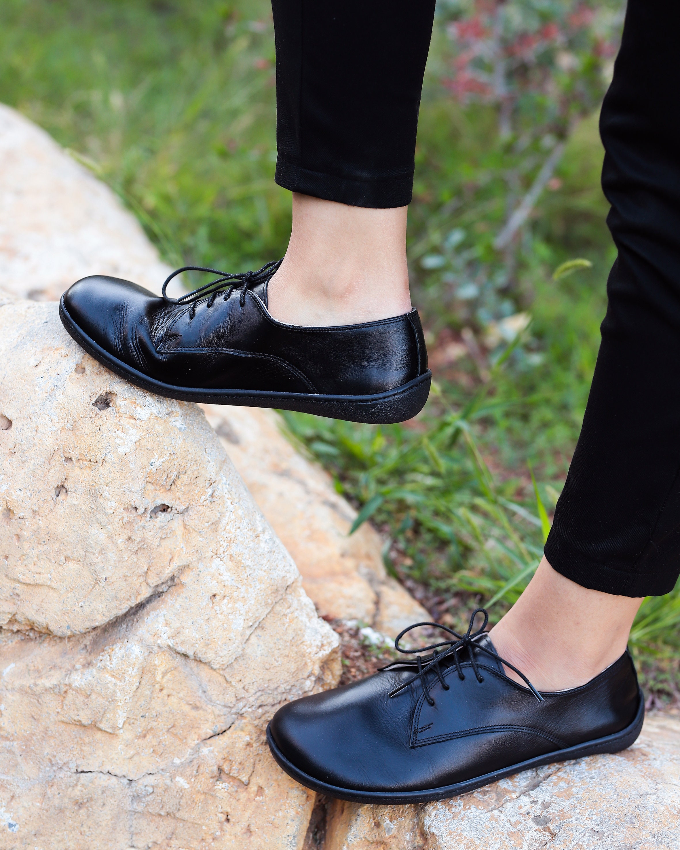 Women's Handmade Leather Oxford Shoes: Black Zero Drop Barefoot Sneakers Women's Handmade Leather Oxford Shoes: Black Zero Drop Barefoot Sneakers