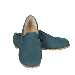 MEN Barefoot JEAN Nubuck Leather Handmade Sport Yemeni Shoes, Natural, Colorful, Slip-On