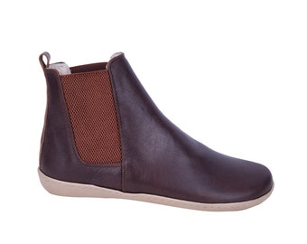 Handmade Women's Barefoot Chelsea Boots: Dark Brown Leather Zero Drop