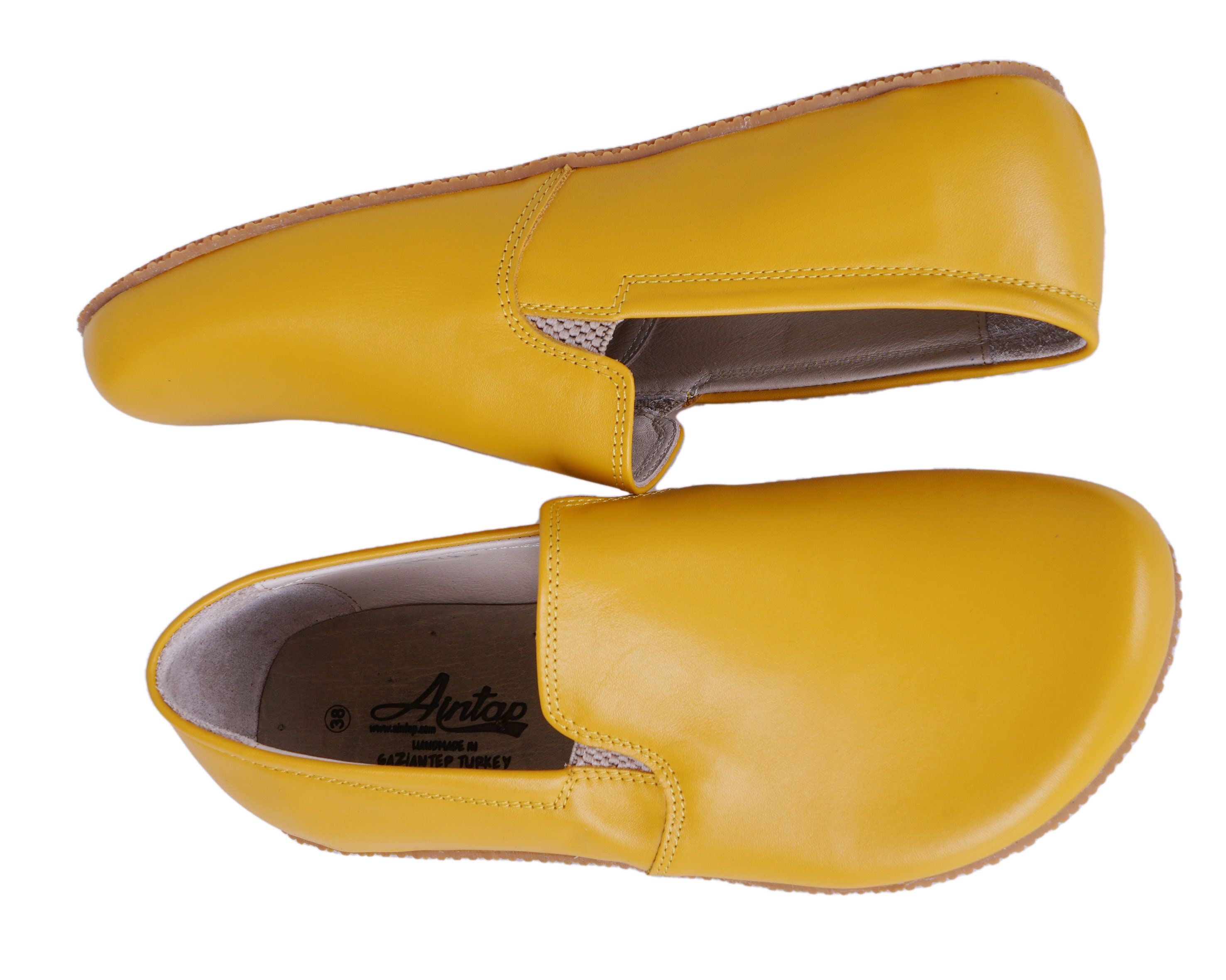 Mens Mustard Leather Barefoot Shoes: Handmade Zero Drop Slip 