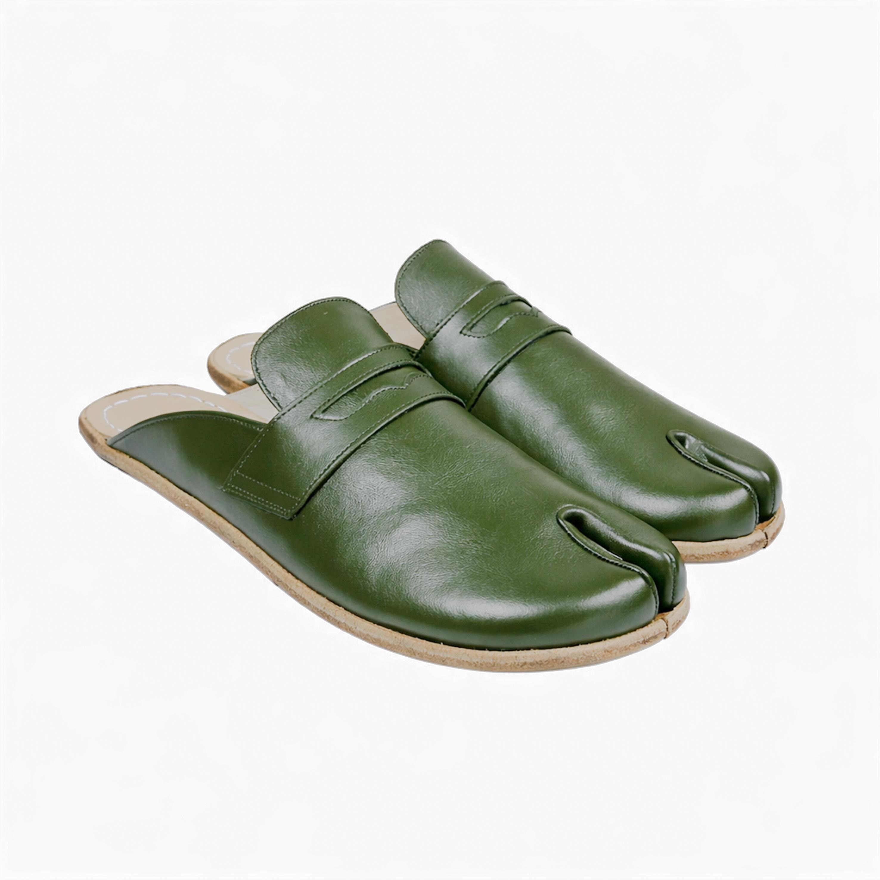 Men Penny Clog Slipper Barefoot Tabi Shoes GREEN SMOOTH Leather