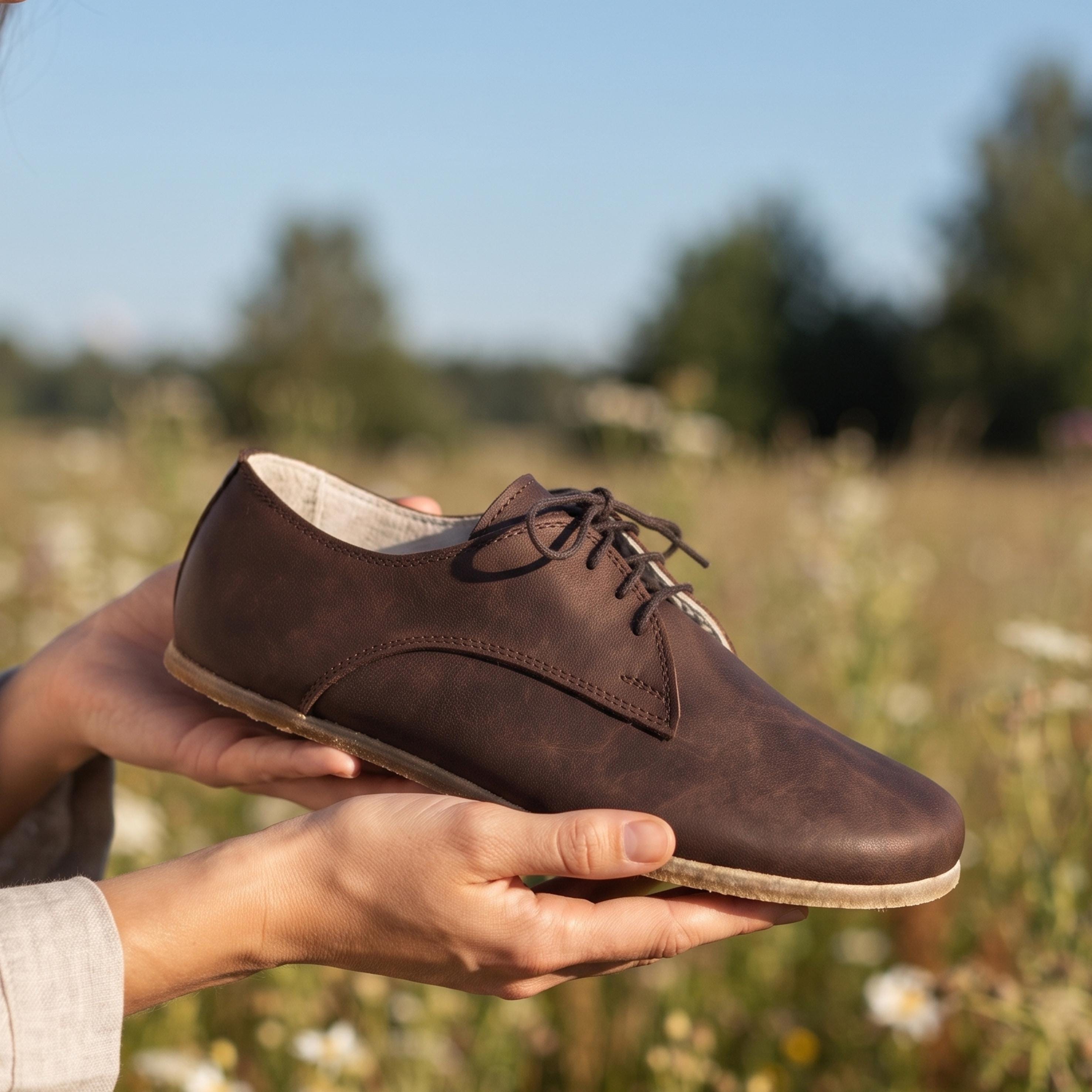 Men Barefoot DARK BROWN CRAZY Leather Oxford Shoes, Classic  display picture 3