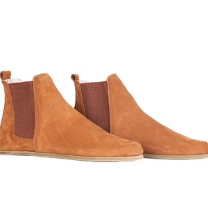 Men Handmade CHELSEA Boots Zero Drop, Barefoot TAN NUBUCK Leather, Natural, Colorful, Leather Insole & Outsole